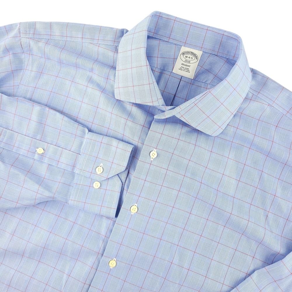 Brooks Brothers Dress Shirt Mens 18 34/35 Blue Check Regent Non Iron Cotton